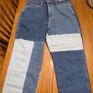 Hollister Two-Tone Blue Patchwork high rise mom jeans
